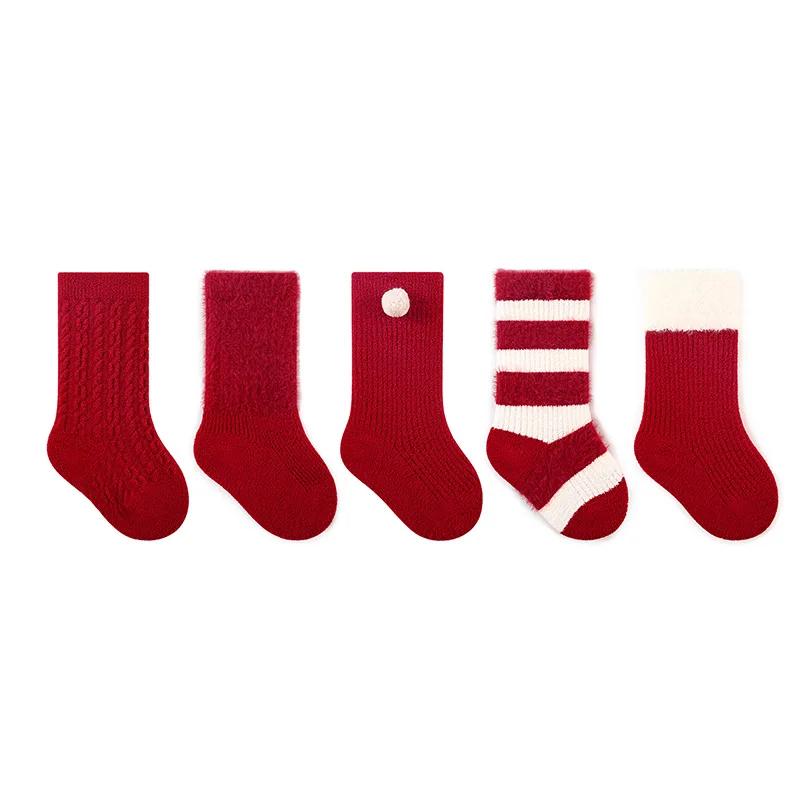 Korean New Year One Year Old Full Moon 100 Days Winter New Baby Socks Big Red Warm Baby Boneless Medium Tube Socks