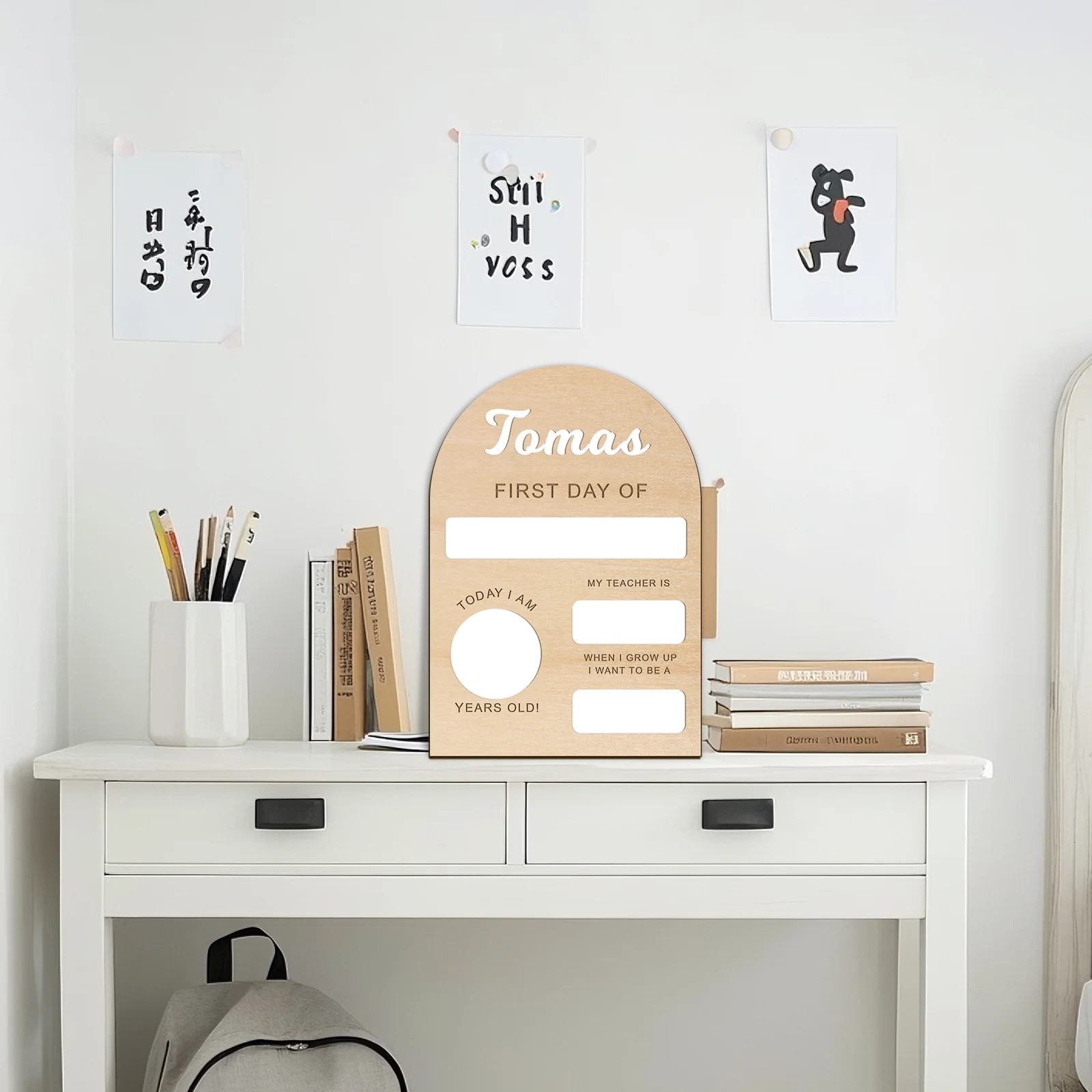 

Personalized School Memory Board Set - First/Last Day Wooden Sign 26x18cm, Custom Name Like Tomas, 4 Color Options