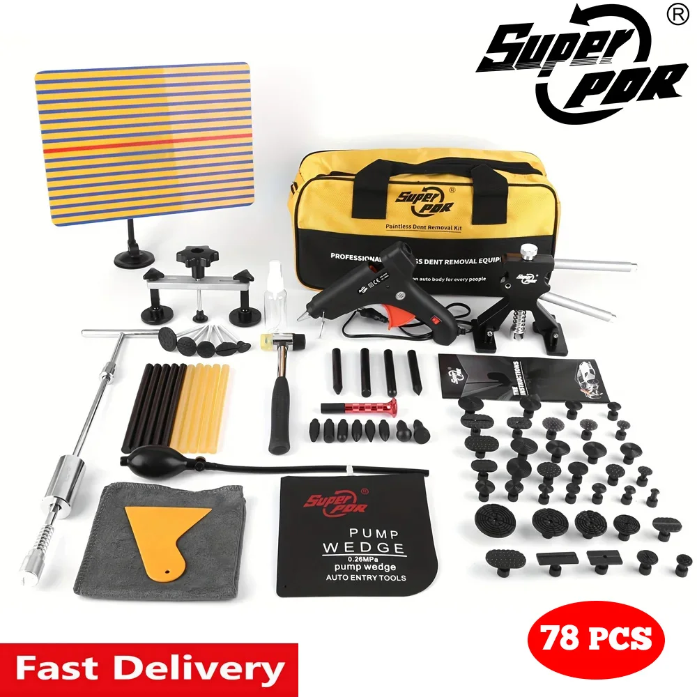 

Super PDR Professional Car Paintless Dent Repair Kit Dent Puller Lifter Tool Set with Glue Gun for Auto Body Hail Damage Removal