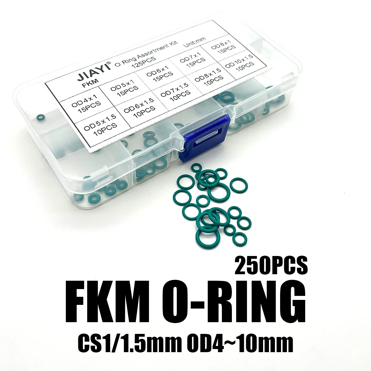 250 FKM Green O-rings CS1/1.5 OD4-10mm, Resistant to Chemical Corrosion and Oil, Chemical Reaction Kettle/pipeline Joint Sealing