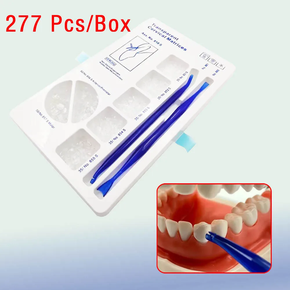 

277 Pcs Dental Matrix Bands Set for Kerr Style Transparent 850S Cervical Matrices Kit with Gingival Shaping Tools