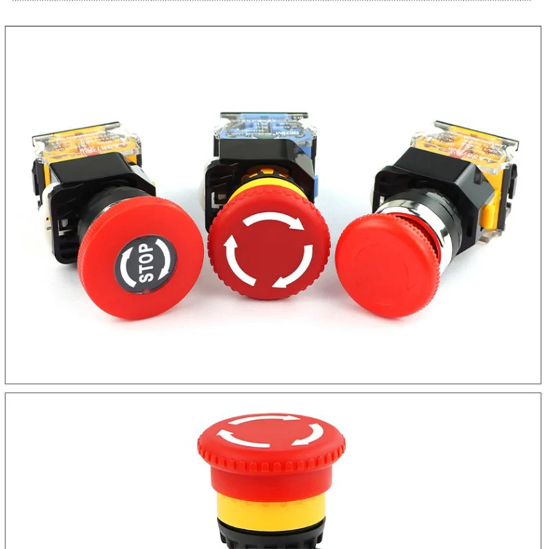 LA38-11ZS Emergency Power Stop Button Switch Red Mushroom Type Self-Locking Start Switch Copper Silver Contact Point 22mm