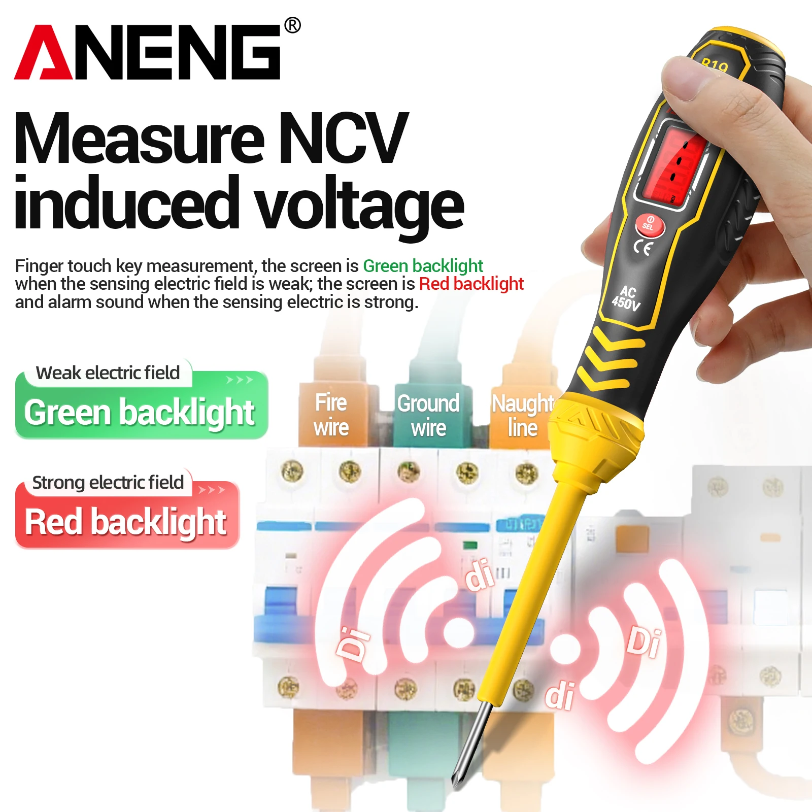 Image of ANENG B19 Berührungsloser Induktionsprüfer mit Schraubendreher 30-1000V Dreistufige Induktionsintensitätsanzeige Elektrischer Prüfstift