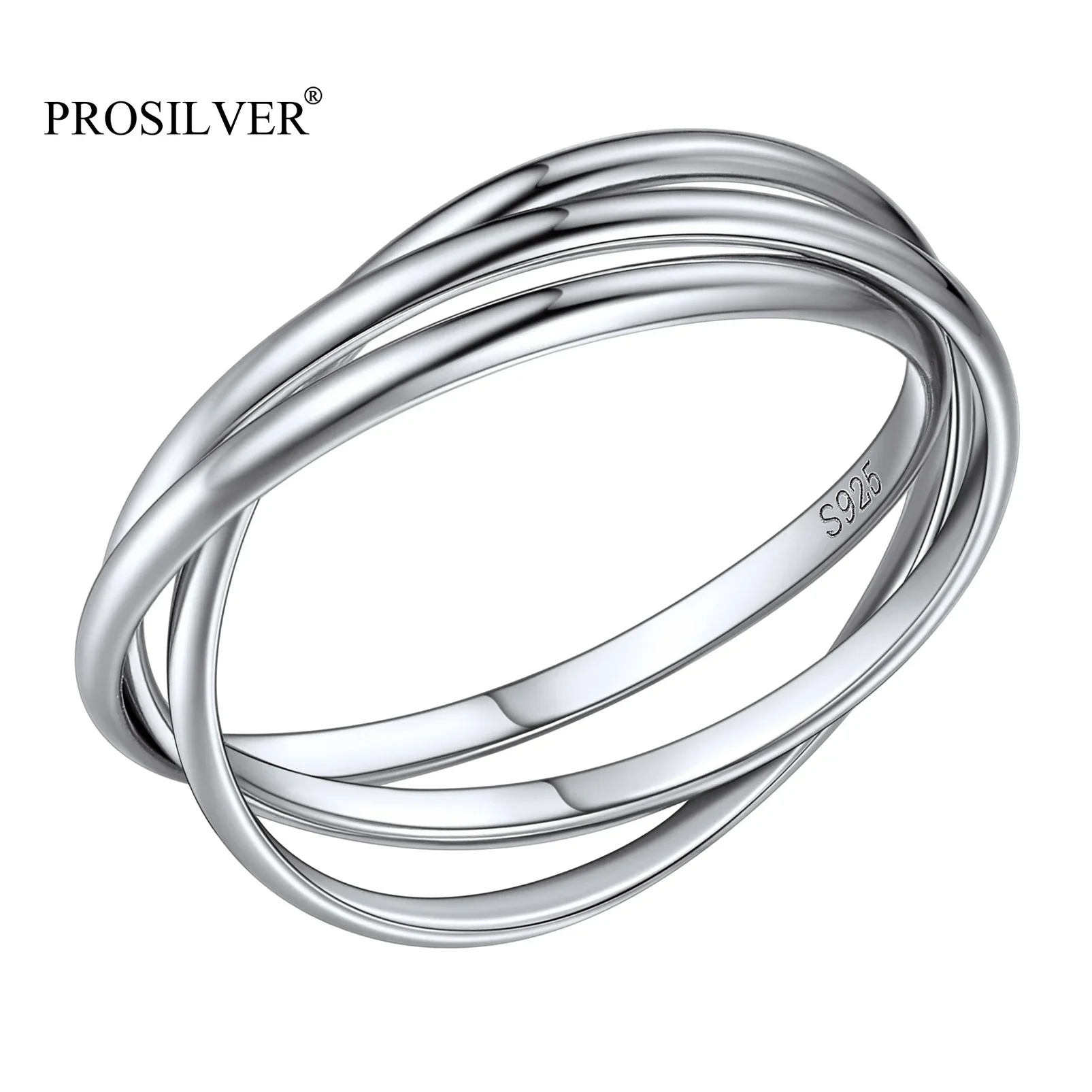 

PROSILVER 925 Sterling Silver 1.5mm Thin Triple Interlocking Round Loop Rings for Women Size 4-12 Engagement Wedding Jewelry