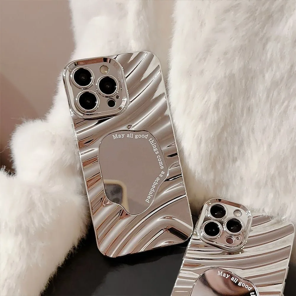 Wave Cosmetic Mirror Phone Case For iPhone 14 16 15 17 Pro 13 12 11 Pro Max Air Stylish Silver Electroplated Protective Cover view 6