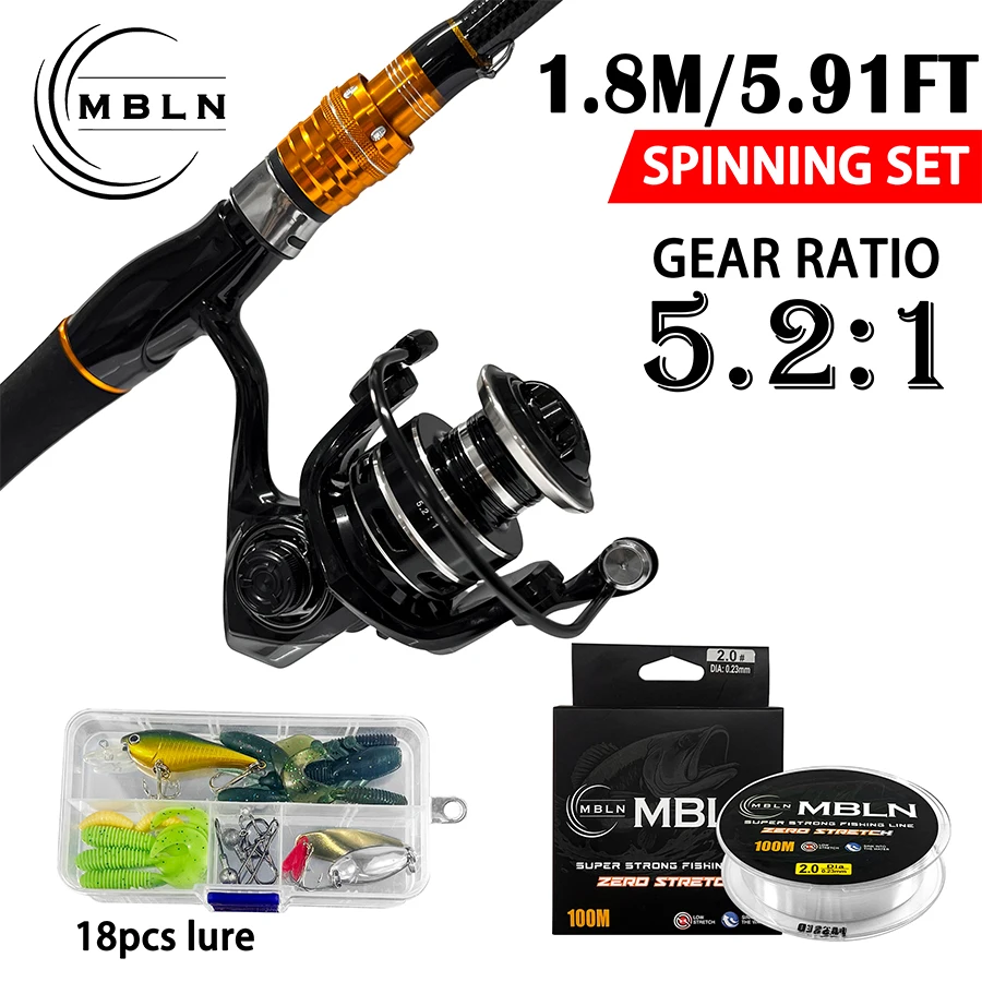 MBLN Juego Completo de Caña Pesca Telescópica con Carrete y Señuelos - imagen 4