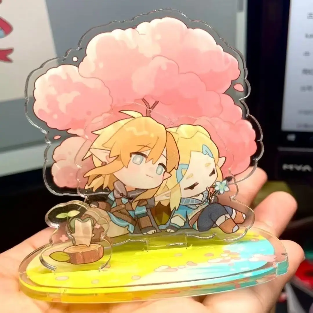 

6cm Kingdom of Hyrule Princess with Link Figure Three Plugs Acrylic Stand Mini Link Appointment Cherry Tree Desk Ornaments Toys