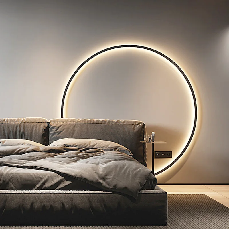 

Minimalist Round Bedroom Bedside Lamp Designer Ambiance Wireless Living Room Sofa Background Wall Hotel Decorative Wall Light