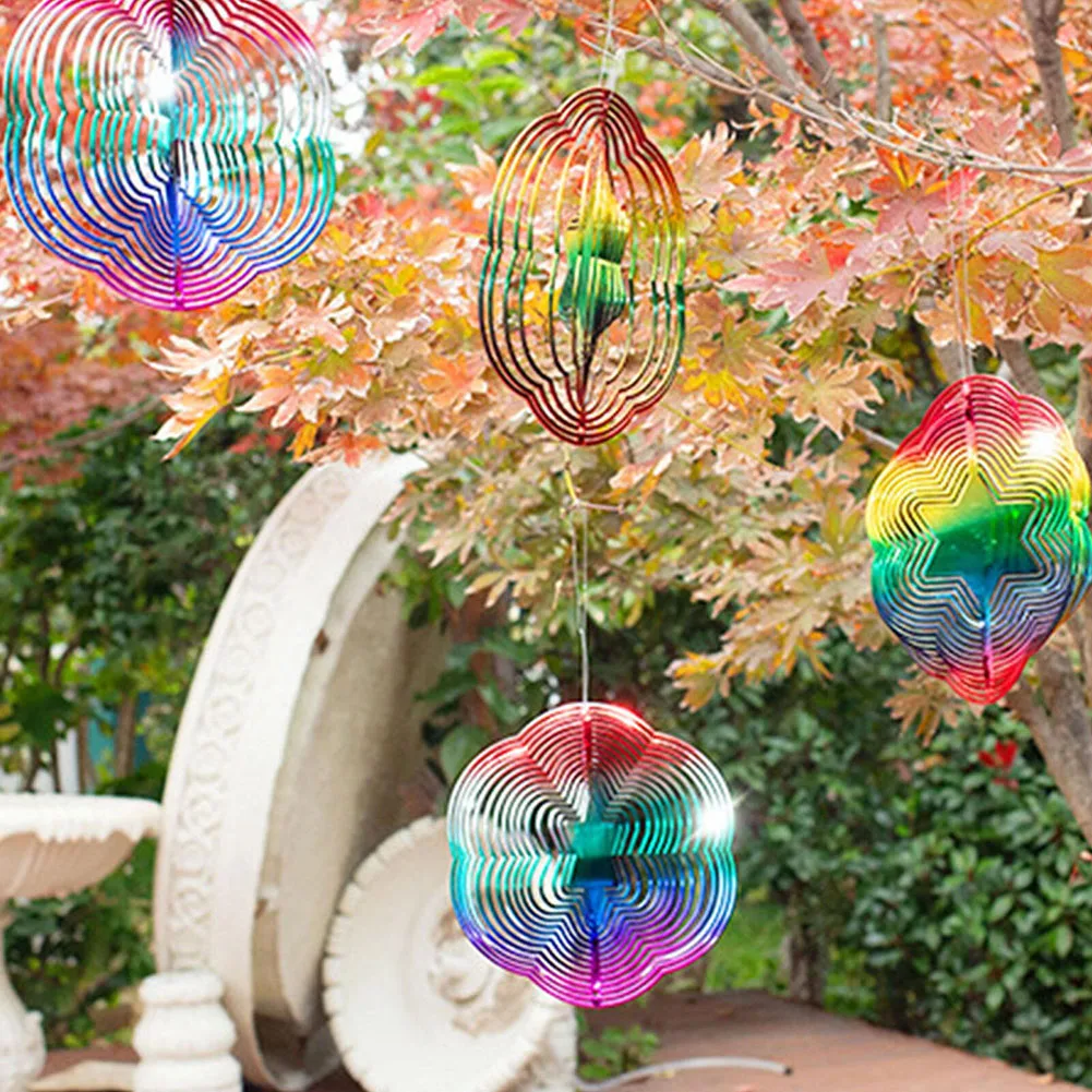 Gradient Color Wind Spinner Catcher Hexagonal 3D Flowing Light Effect Wind Chimes Parts Outdoor Garden Yard Hanging Decor