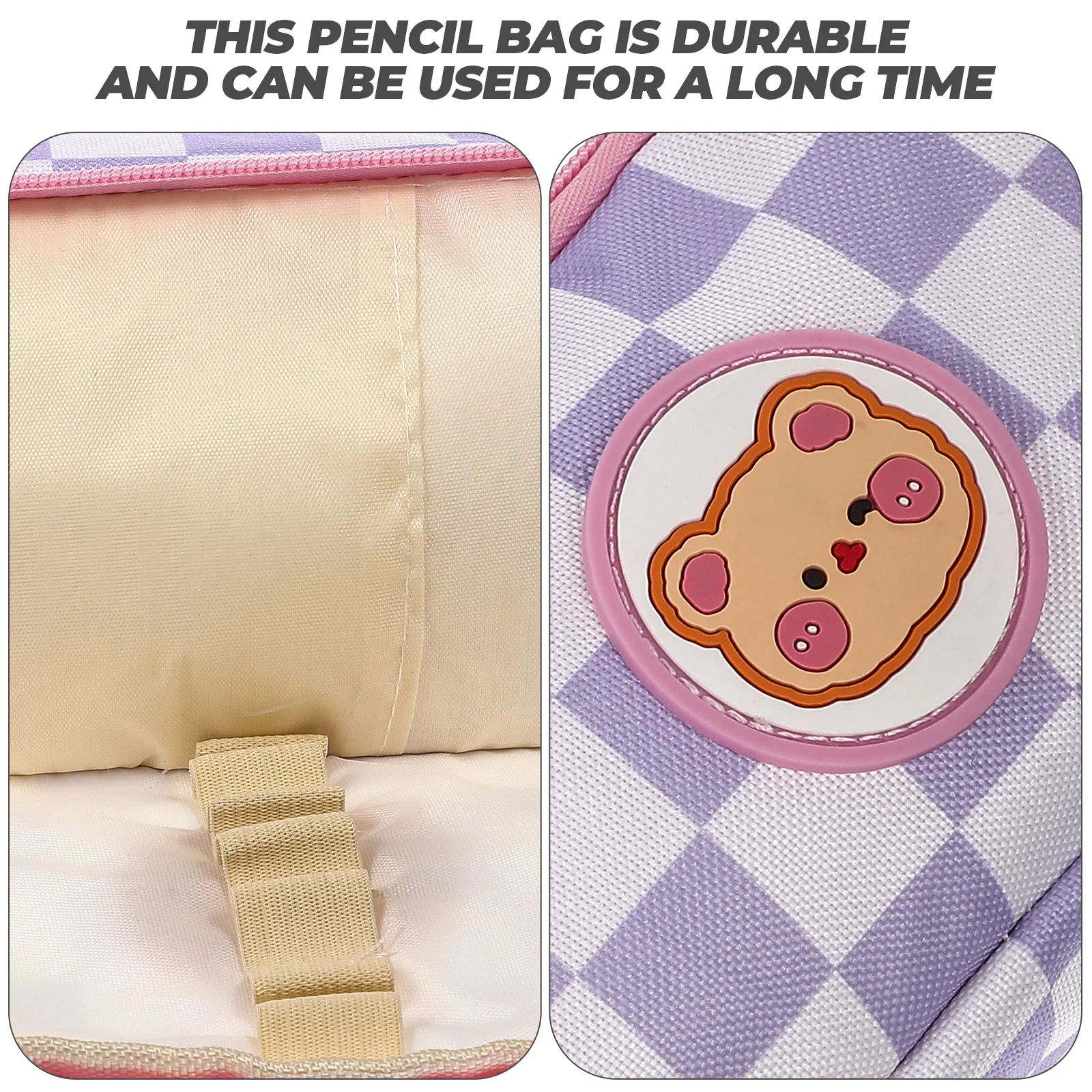 

Checkerboard Pencil Bag Large Capacity Pen Case Anti Scratch Polyester Storage Child Cartoon Pattern Zipper Design Stationery