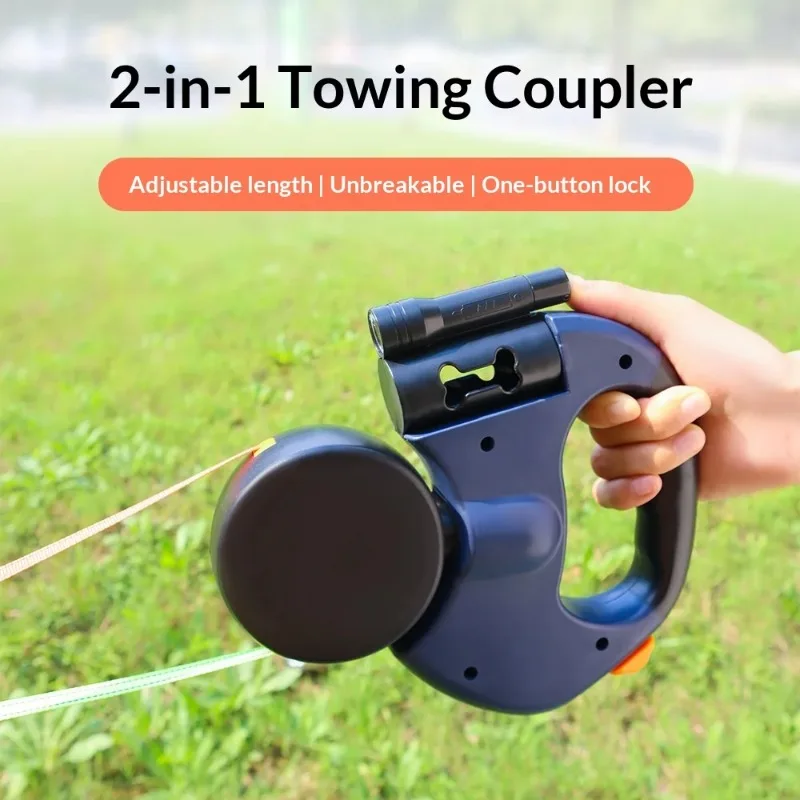 

Выдвижной двойной поводок для собак со светодиодной подсветкой, поворот на 360°, без спутывания, независимое торможение, светоотражающий (3M) для прогулок с двумя собаками