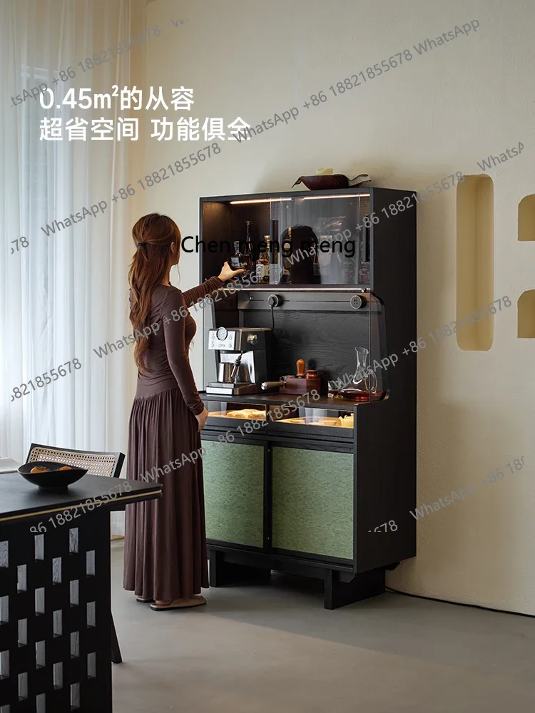 Sandalwood Green Ridge Retro Sideboard Wall-Mounted Integrated Storage Cabinet Wine Cabinet Tea Cabinet Black Solid Wood Coffee