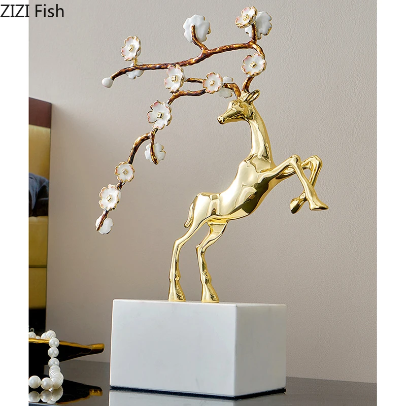 

Enamel Colored Sika Deer Plum Blossom Antlers Statue Desk Decoration Ornaments Delicate Deer Sculpture Room Aesthetic Decor