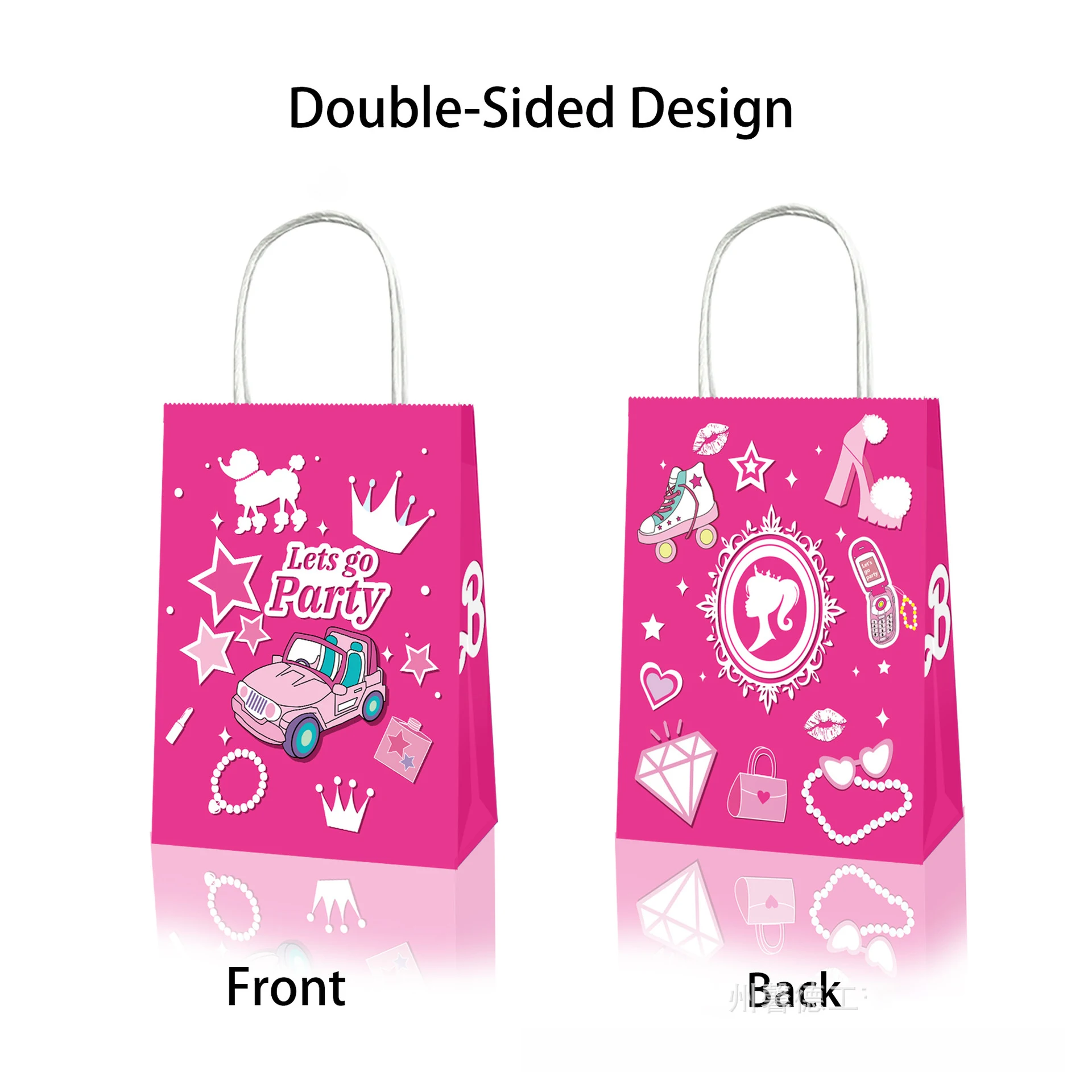 4/30pcs Pink Girls Gift Bags With Handle Paper Candy Bags Supplies Horse Lips Beauty For Girls Birthday Party Decorations Favors