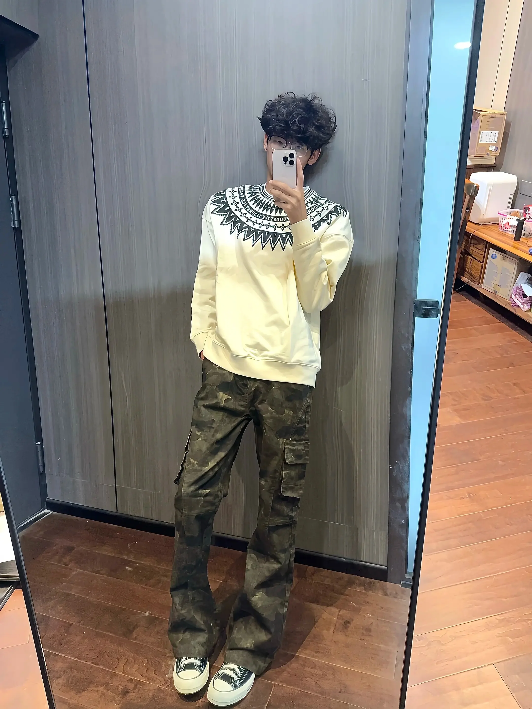 

Camouflage Workwear Jeans Men's Slim Fit High Street Sle Straight Leg Trousers Youth Faion Casual Wear All Seasons