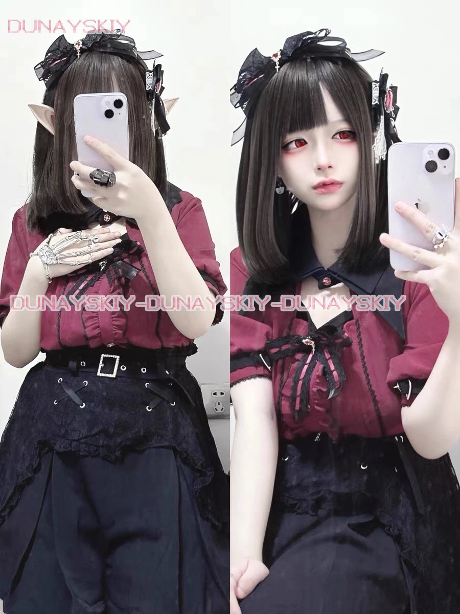 Kawaii النساء القمصان Jirai Kei لوليتا Y2K لطيف النمط الياباني بلوزة أنيقة طويلة الأكمام الحلو القمم قميص الجمالية غير رسمية