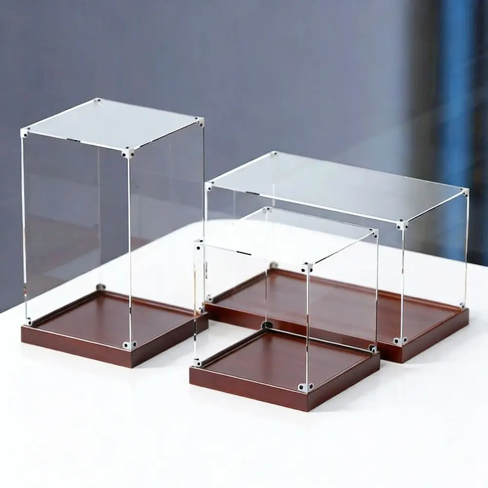 Transparent Acrylic Acrylic Display Case No-glue Assembly Stackable Design Dustproof Cover Wooden Bottom Display Box