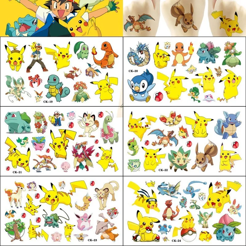 1Pcs Pokemon Tattoo Stickers Pikachu Temporary Tattoos For Kids Birthday Party Supplies Cute Tattoos Stickers Decoration