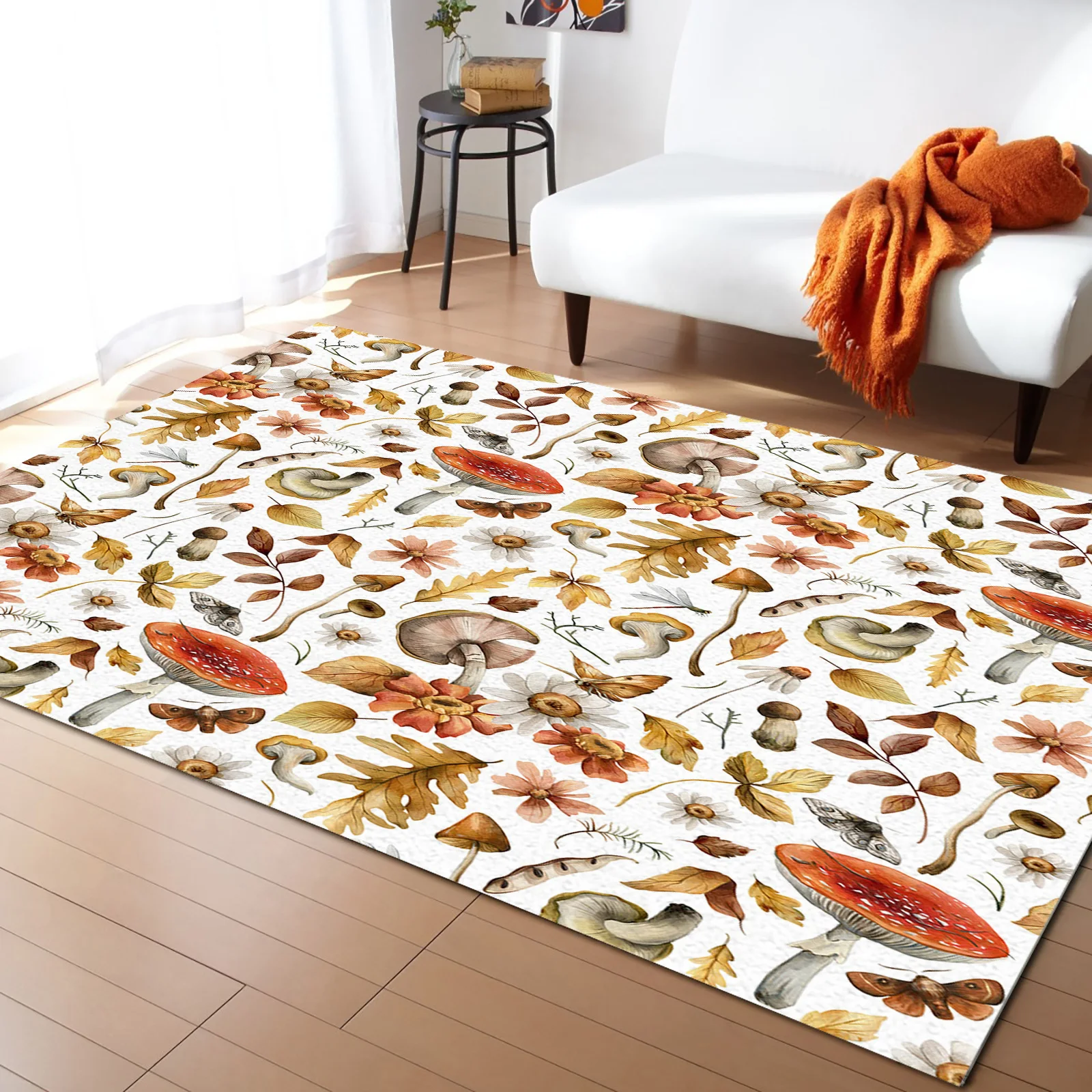 

Deciduous Flower Mushroom Living Room Carpet Coffee Table Floor Mat Study Bedroom Bedside Home Decoration Large Rug Floor Mat