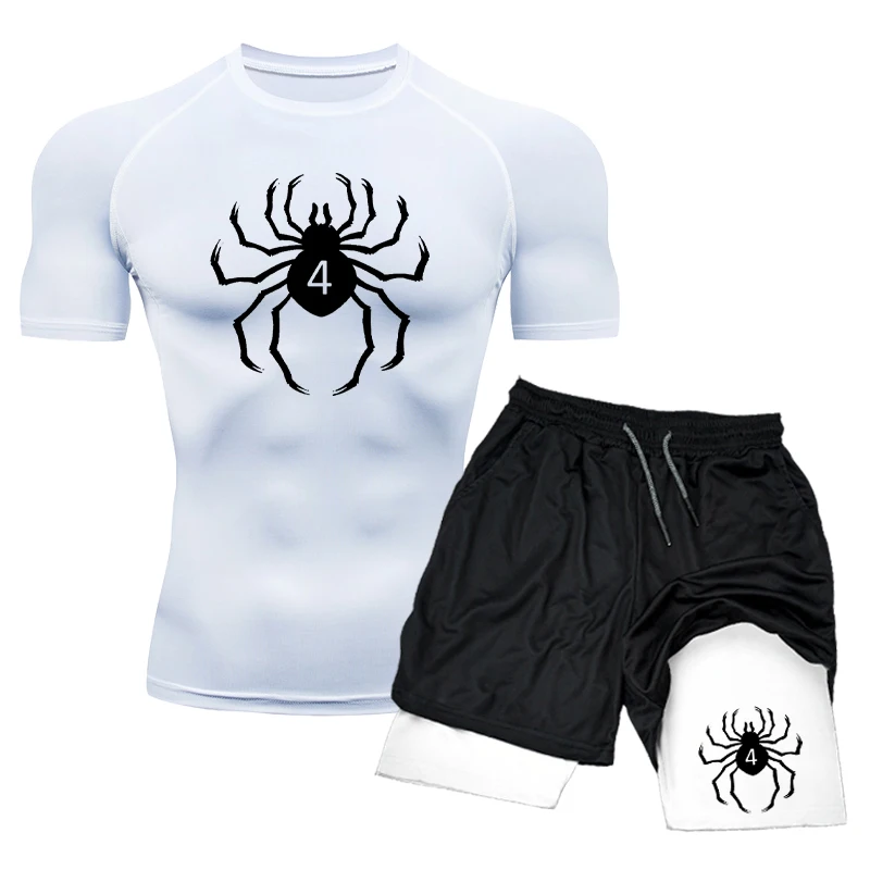 Anime Trainingspak Heren Sport T-Shirt Shorts Pak Gym Fitness Compressie Jogging Bodybuilding Sportkleding Workout Rashguard