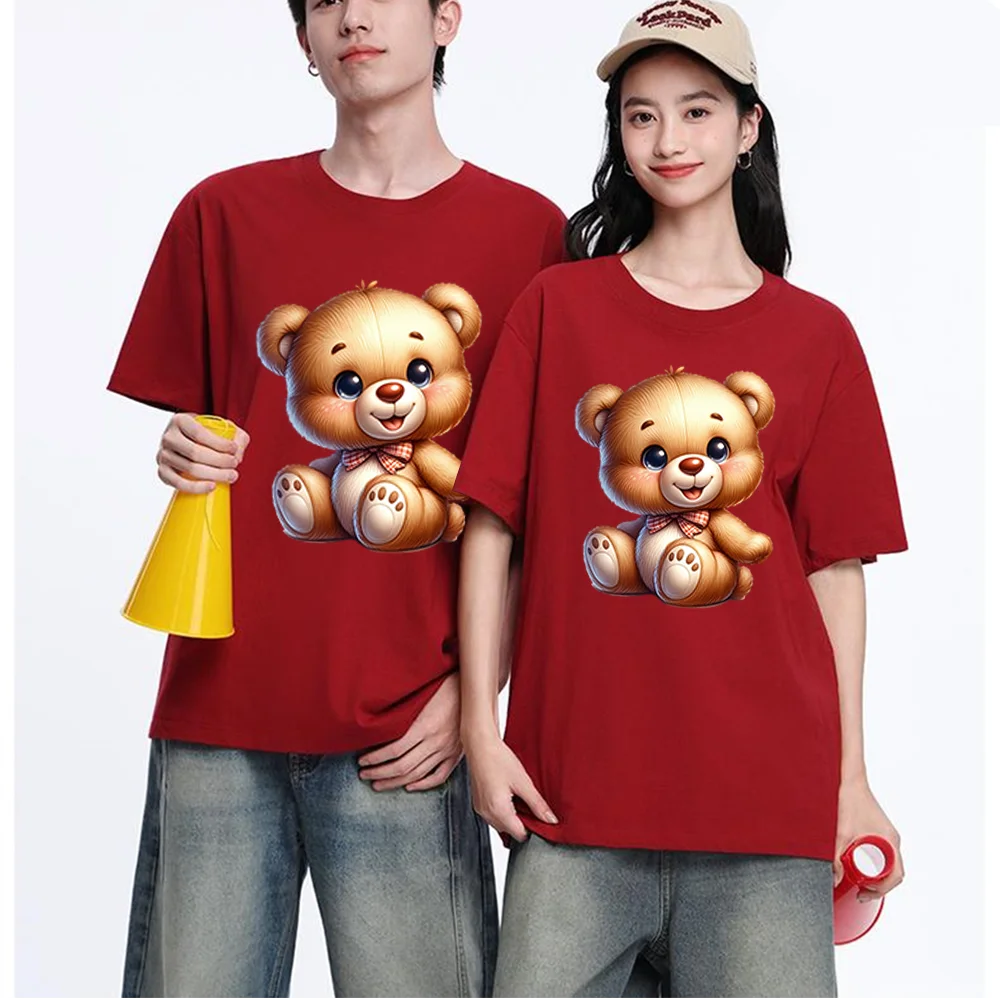 Cute Cartoon Teddy Bear Printed T Shirt Breathable Fabric S-XXL Personalized Custom Casual Short Sleeve Tee Unisex Fit Aesthetic