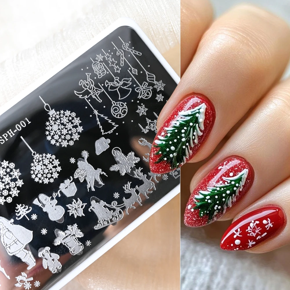 1PC Christmas Nail Stamping Plate Xmas Snowflake Pattern Nail Art Christmas Tree Lanter Image Plates Nail Printing Stencil #12*6