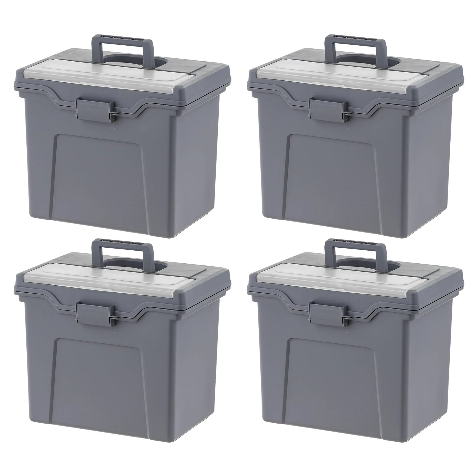 

Portable Gray Plastic File Box Set with Lid Organizer, Letter Size, 4 Pack