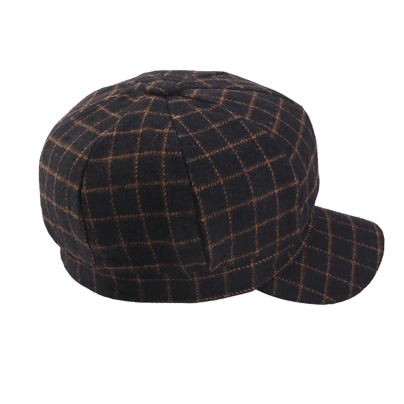 Neue britische Vintage-Newsboy-Mütze mit breiter Krempe, karierte achteckige Baskenmütze, Damen-Malerkappe, elegante Retro-Mütze für den Außenbereich – Detail 6