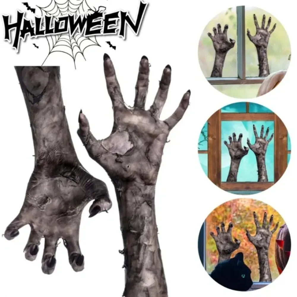 3D Ghost Hand Wall Sticker Halloween Self-adhesive PVC Removable Wallpaper Horror Atmosphere Decoration Wall Pasted White Film