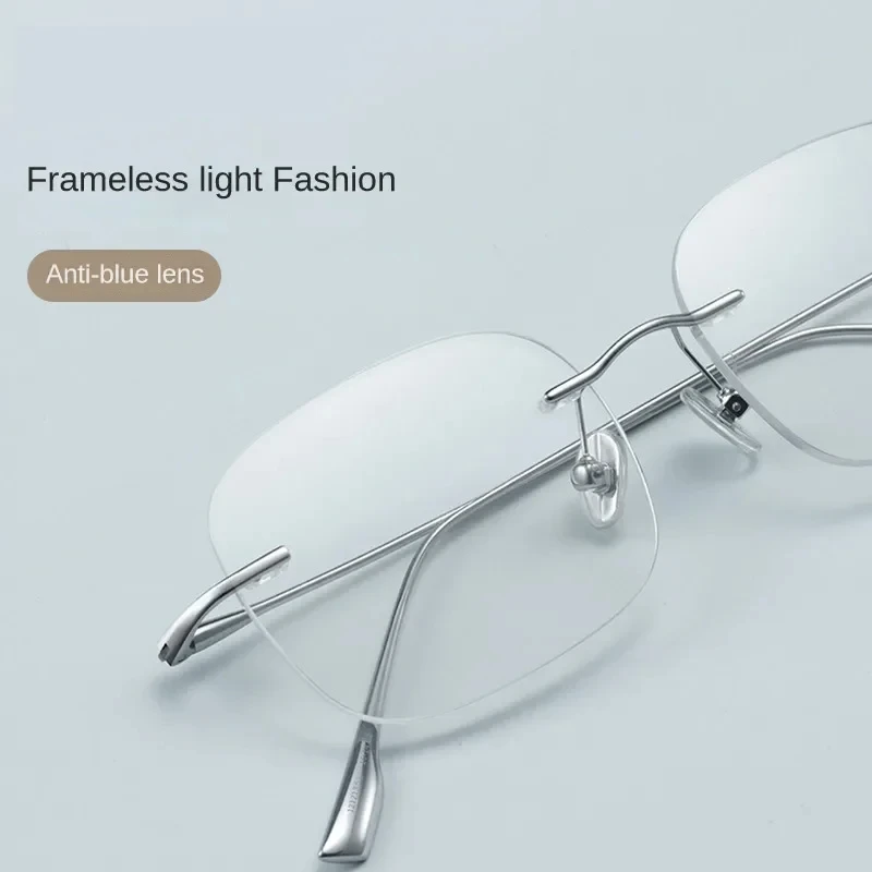 Pure Titanium Glasses Light Luxury Men Rimless Frames for Women Glasses Light Blue Computer Eyepieces Rest Lenses Eye-glasses -1