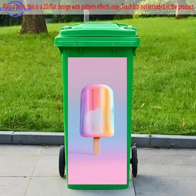 PC 2D Flat Self-Adhesive Trash Can Sticker, Rainbow Gradient Popsicle Decorative Decal, Creative Trash Can Decoration, Suitabl