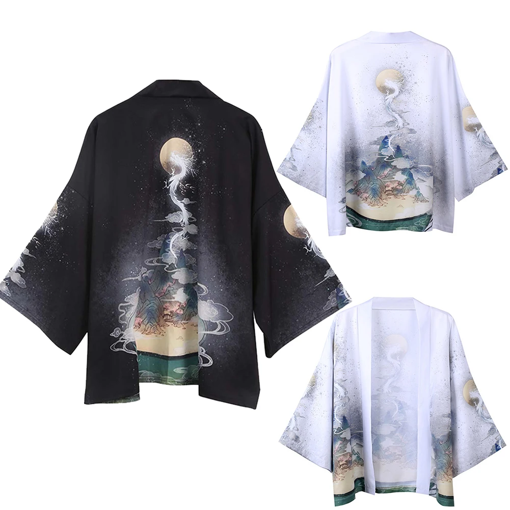 

Men Women Robe Cardigan Coat Kimono Dragon Moon Summer Loose 3/4 Sleeve Sun Protection Garments Drop shipping Clearance sale