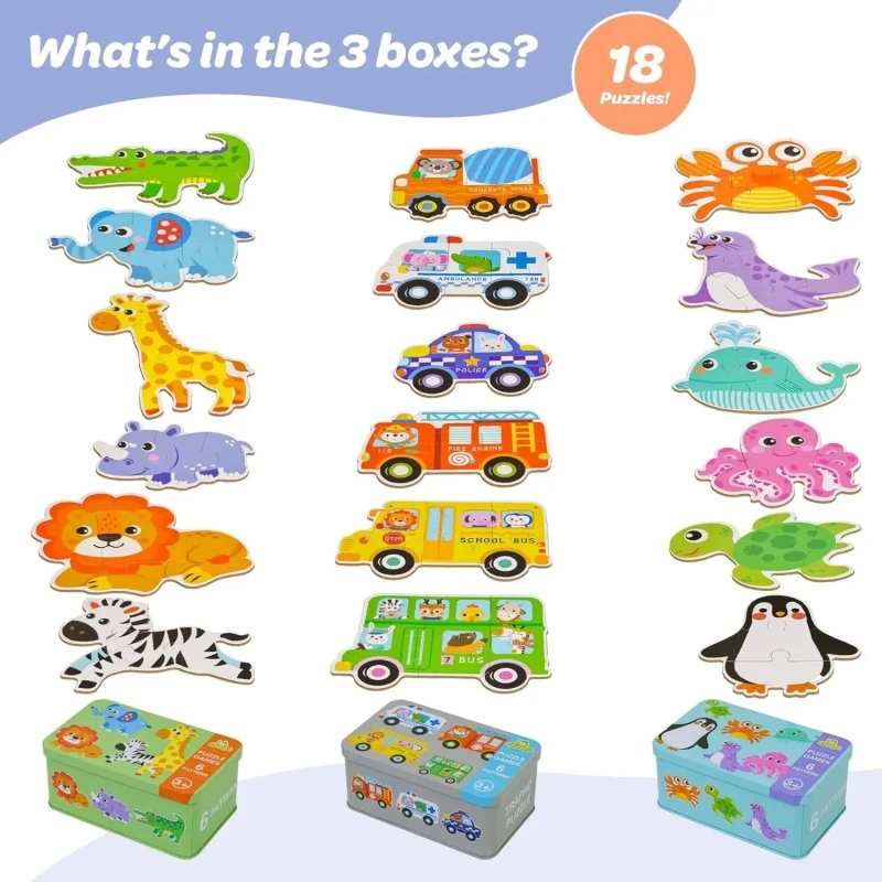 Baby Puzzle Montessori Educational Toys Wood 3D Puzzle Games Iron Box children Puzzles Jigsaw Wooden Puzzles For Kids
