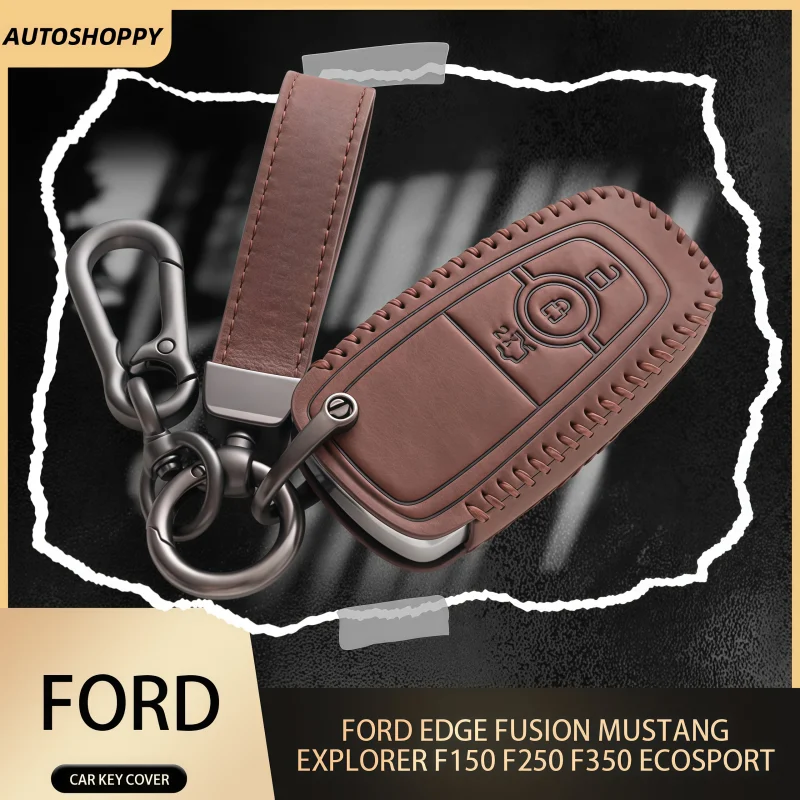 

3 4Button Leather Car Key Cover for Ford Fusion Mondeo Mustang Explorer Edge EcoSport for Lincoln Mondeo MKC MKZ MKX Key Case