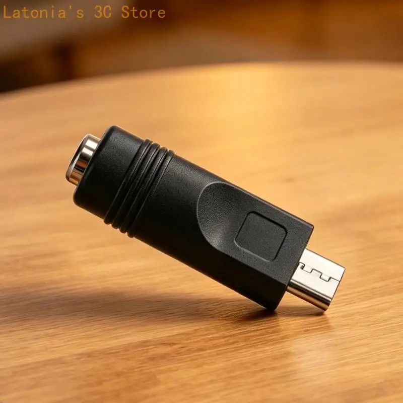 Three-Piece Female Input Charging Set, 5.5x2.1mm to Mini USB and Type C Male Ends for 5V Small-Device Use, Black Finish, Daily
