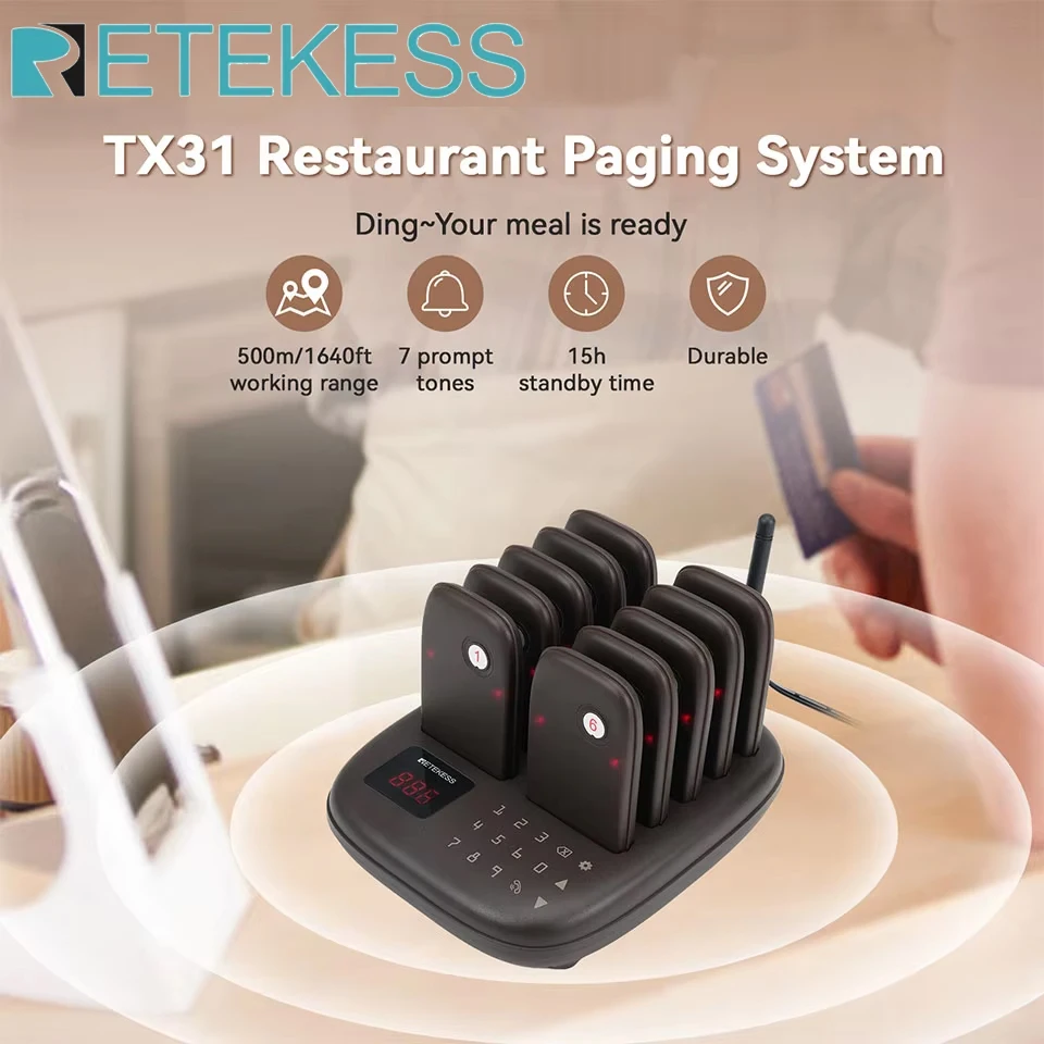 Retekess Pager for Restaurant TX31 Food Truck Vibrator Vibration Bell Coffee Pager Restaurant Wireless Calling System Buzzer