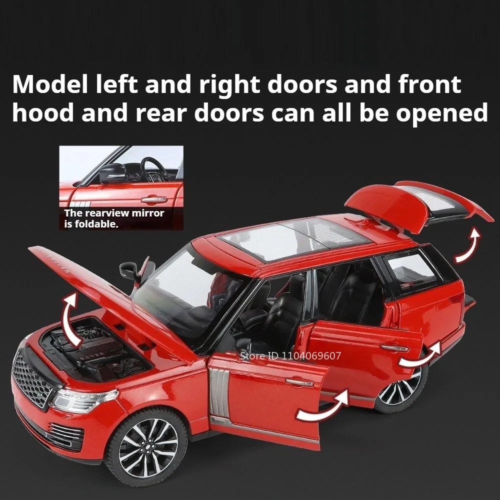 1:24 رينج روفر المدافع لعبة مجسمة سيارات سبيكة دييكاست على الطرق الوعرة المركبات التراجع الباب مفتوحة الصوت ضوء حلية لعب للطفل