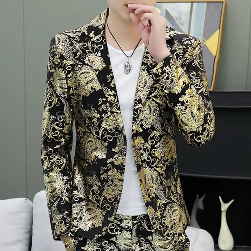 Thin Slim Fit Male Blazer Golden Cropped Coat Men\'s Suit Jackets Short Summer Spring Clothes Classic High Quality Fashionable