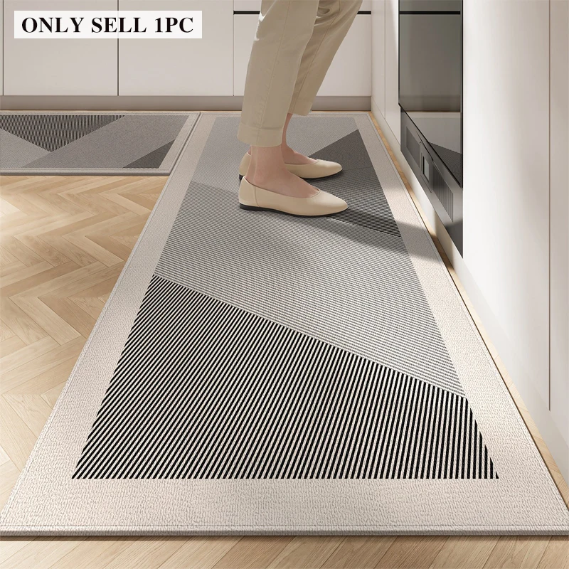 Kitchen Rug Long Strip Carpet PVC Waterproof Oil-proof Non-slip Leather Floor Mat Striped Rugs Minimalist Style Home Decor Mats