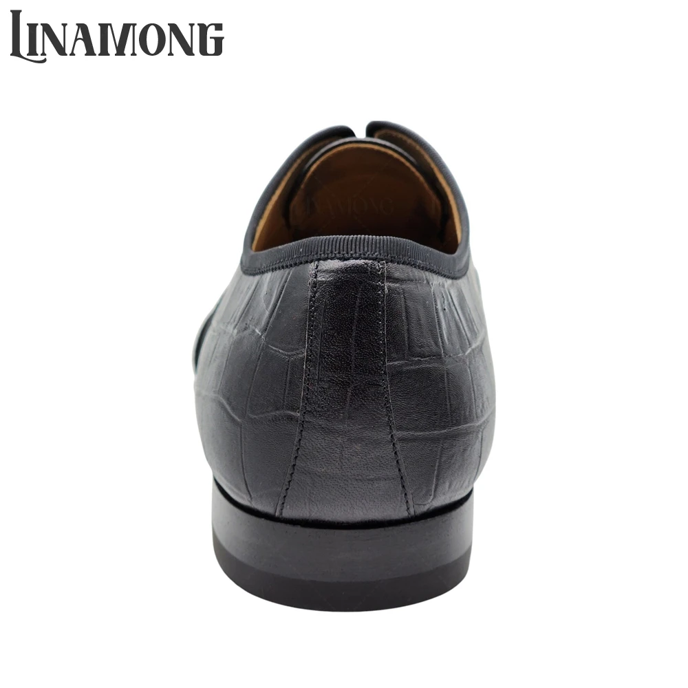 فو كروك تنقش الجلود أكسفورد أحذية جلد الغزال الأسود الانزلاق على فستان أحذية مصمم نمط أحذية من الجلد الأنيق للولائم #5