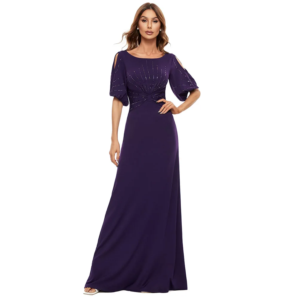 

Customized Simple Mother of The Bride Dress Women's Round Neck Hollow Out Sleeves Mermaid Beaded Elegant Formal Dresses 2025