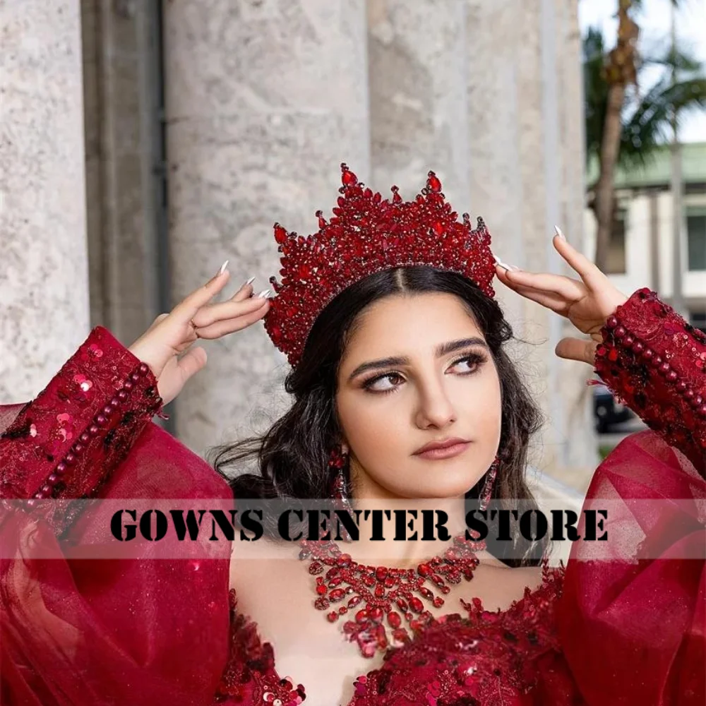 

Mexican Burgundy Quinceanera Dresses Off The Shoulder Beaded Ruffles Princess Ball Gown 15 Years Old Birthday Customized