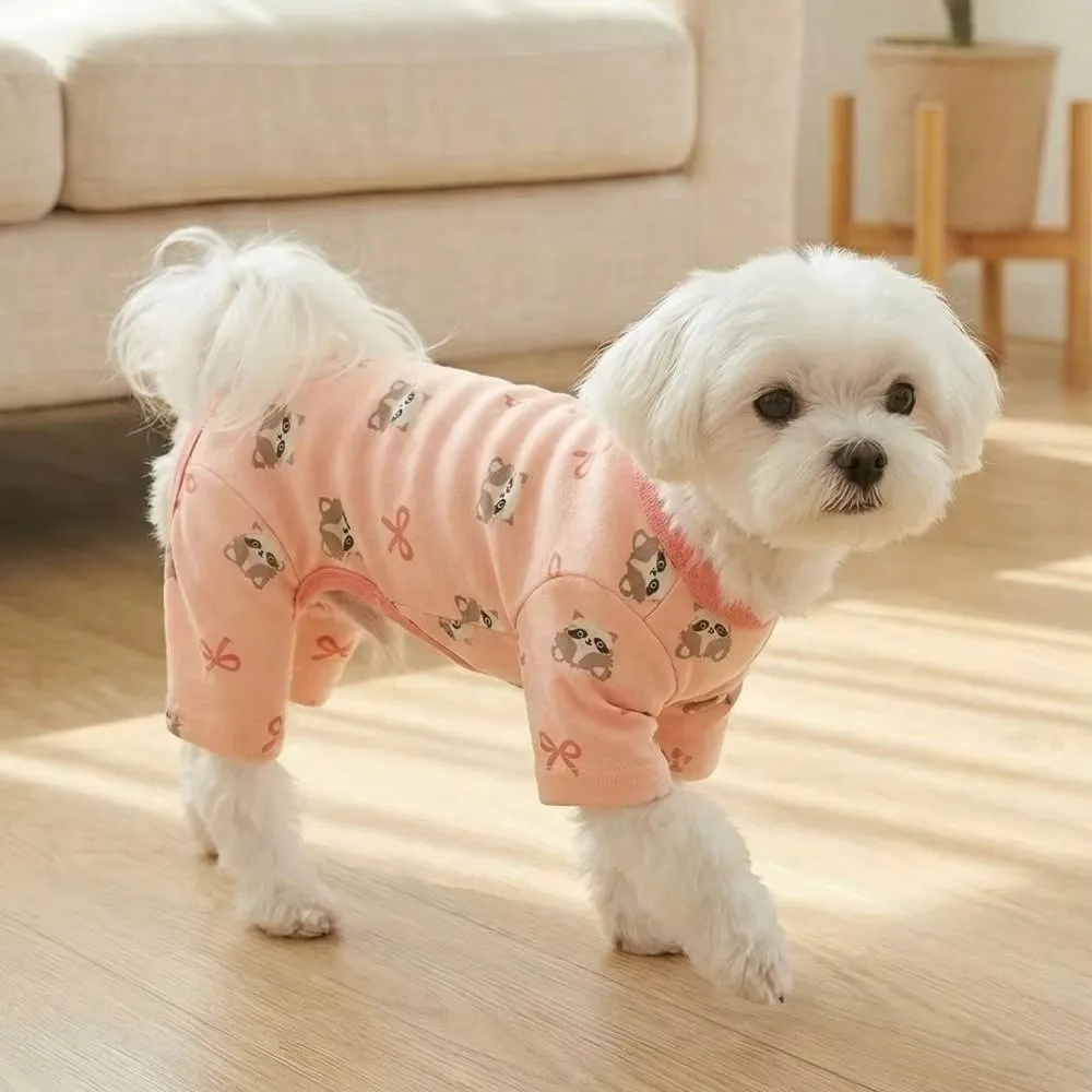 Cute Cartoon Printed Dog Jumpsuit Warm Comfortable Dog Home Clothing Four-Legged Soft Belly-Hugging Dog Pajamas Home Wear