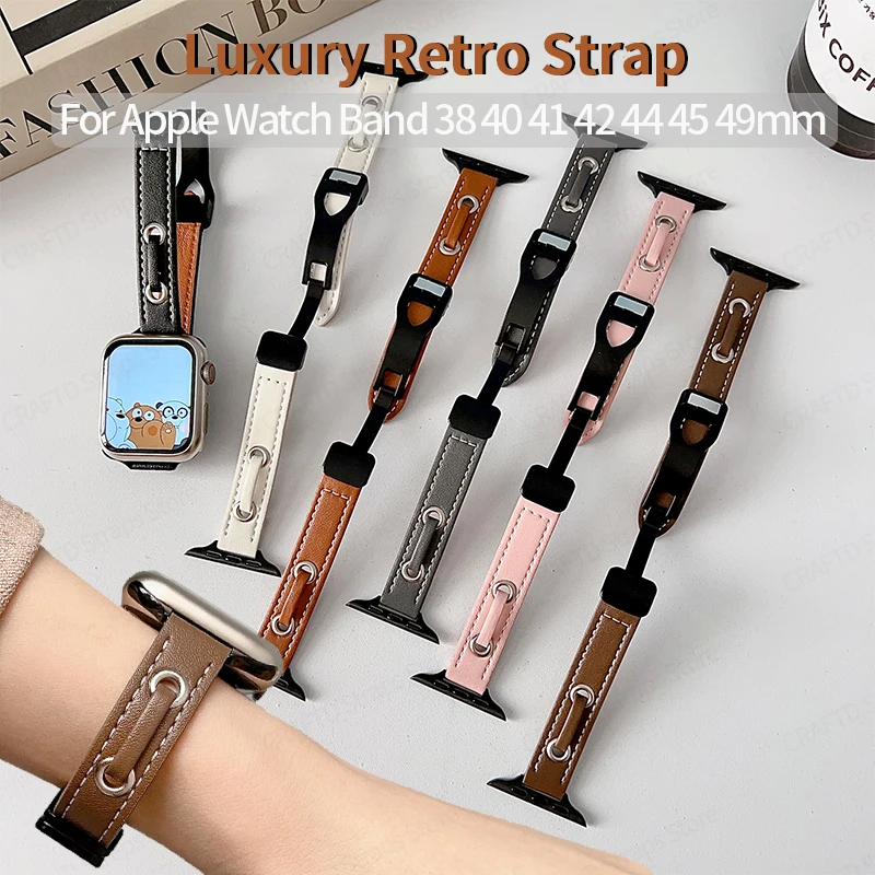 

Magnetic Strap for Apple Watch Band 7 6 5 49mm 45mm 38 42 Retro Leather Bracelet for IWatch Series 9 8 SE 4 3 Ultra 2 44mm 41mm