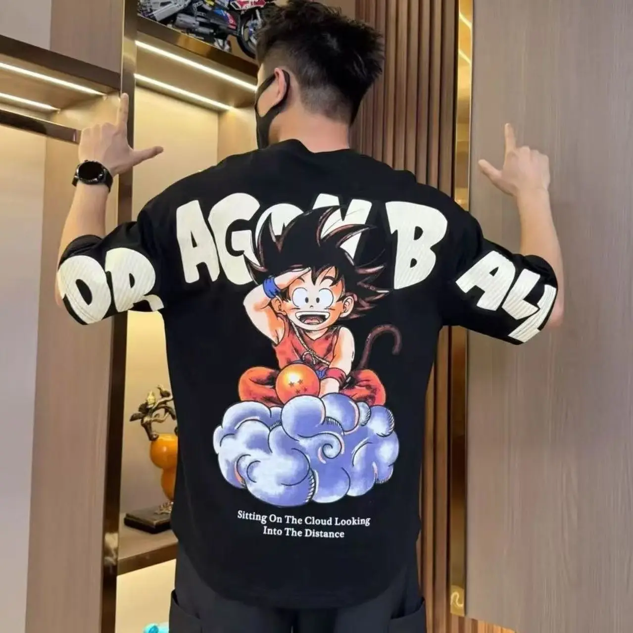 

Cartoon Anime Dragon Ball Goku Printed Short-sleeved T-shirt for Men Summer 2025 New Style Arc-shaped Pure Cotton Half-sleeve