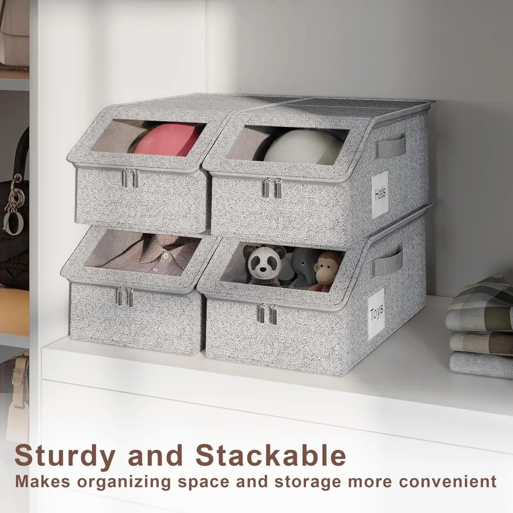 صندوق تخزين القبعة متعدد الوظائف لـ 48 قبعة بيسبول، رمادي مع نافذة شفافة وسحاب