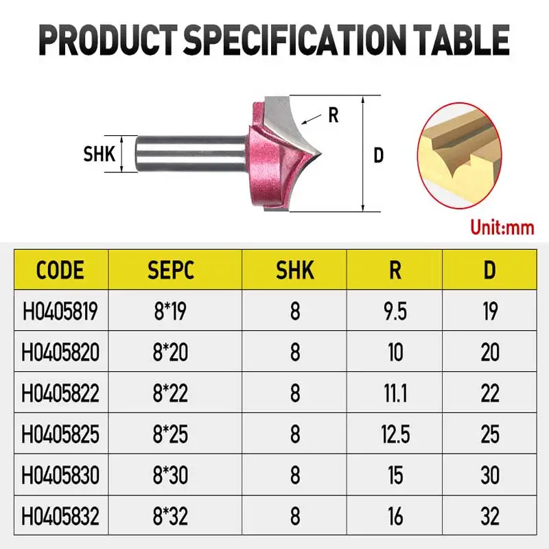 8mm Shank Router Bits Woodworking Cutter Trim Corner Point-cut Round Cove Box Bits Carving Point Cutting RoundOver Groove Bit