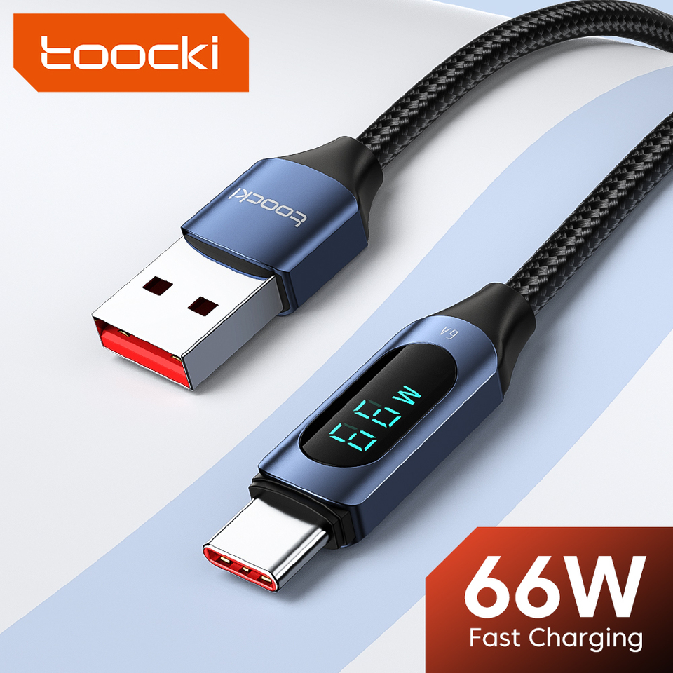  Toocki 6A USB C Cable Digital Display 66W USB C To Type C Fast Charging Cable For Huawei Samsung Xiaomi Realme Oneplus 