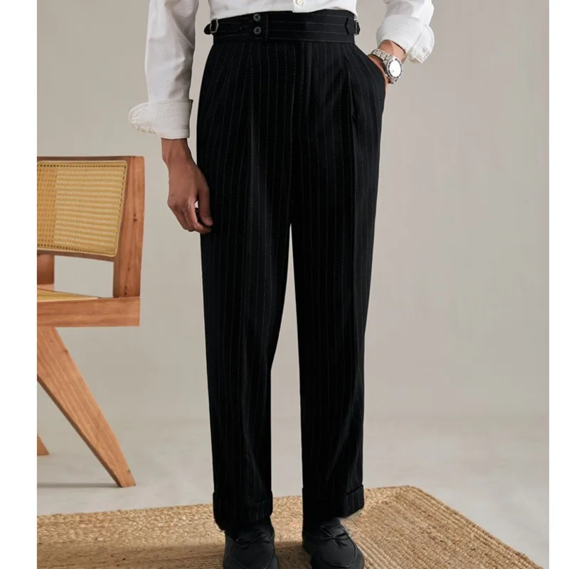 Lurex Yarn Office Men Business Casual Pants Italy Fashion Trousers For Man Social Club Outfits High Waist Pantalones Hombre