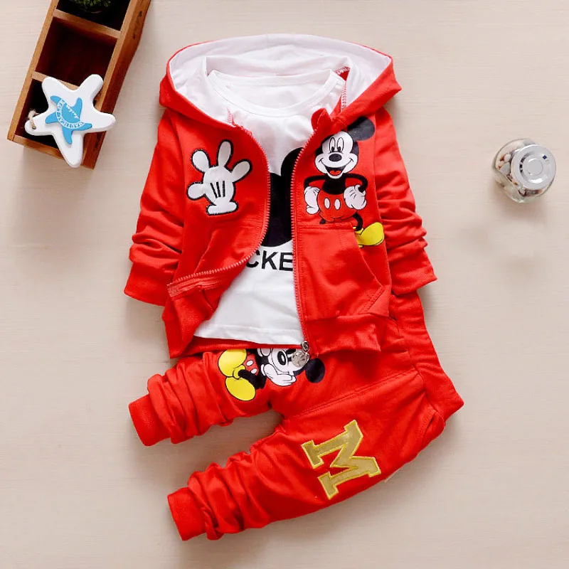 

Baby Girls Boys Mickey Minnie Clothing Sets Spring Autumn Kids Outfits Hoodie+T-shirt+Pants Tracksuit Children Sport Suit